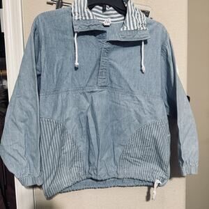 Vintage Oshkosh Chambray Jacket Blue Railroad stripe Anorak Lined Kids sz 10/M